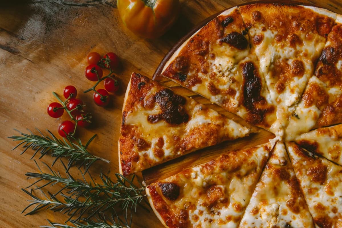 A freshly baked pizza to share